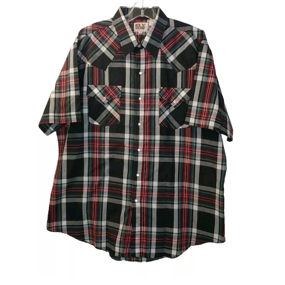 Ely Cattleman Pearl Snap Shirt Plaid Western Cowboy Rodeo Rockabilly Men XL